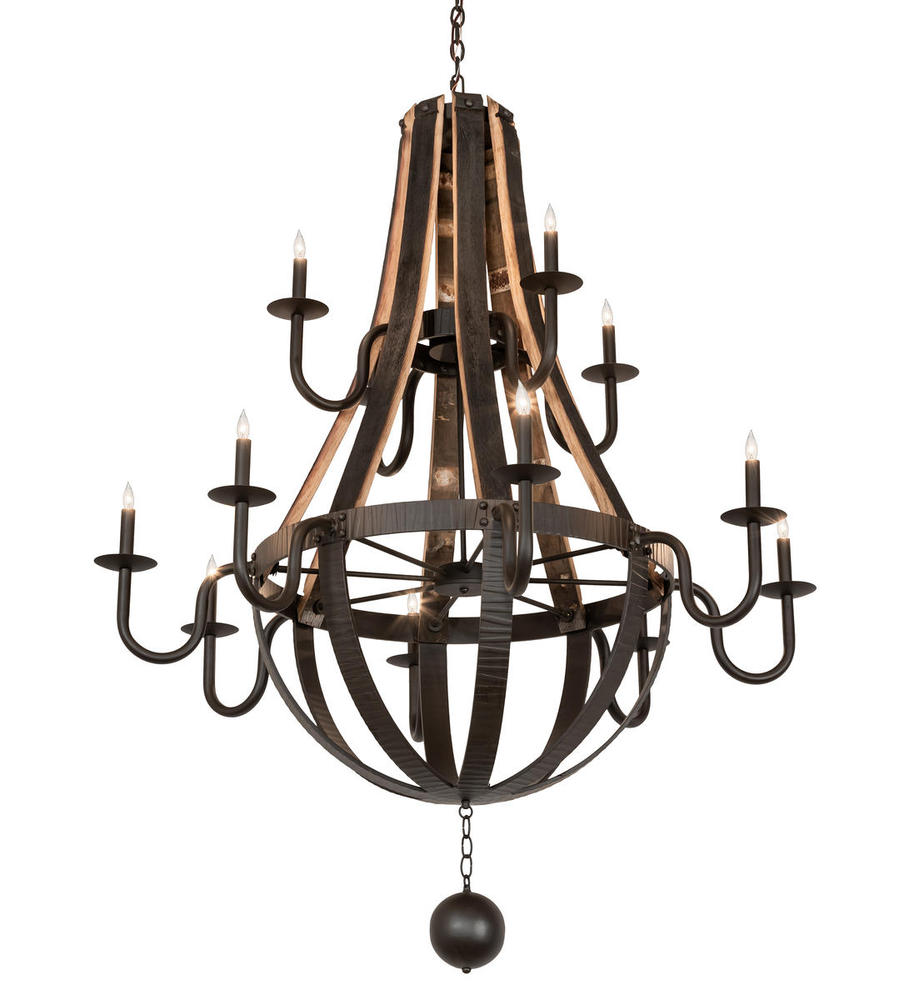 48&#34; Wide Barrel Stave Madera 12 Light Two Tier Chandelier