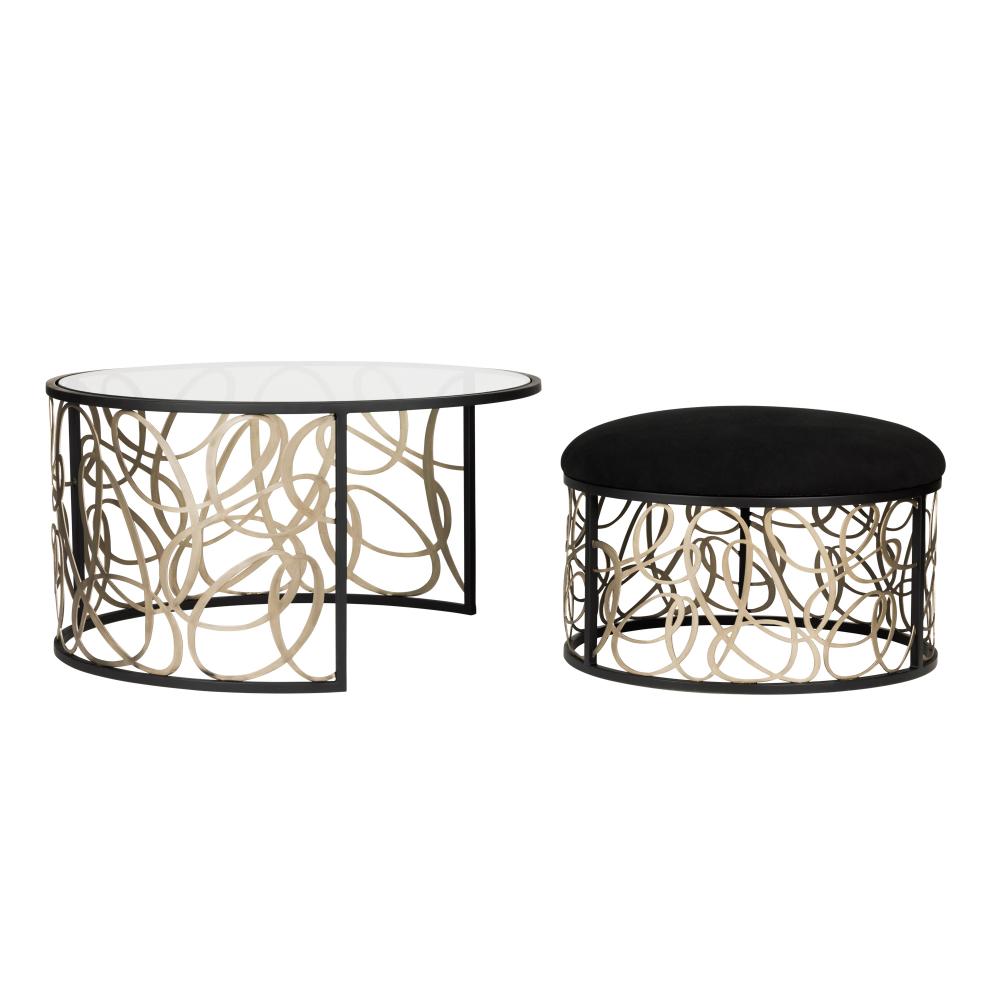 Scribble Nesting Coffee Table and Ottoman - Matte Black/Artifact