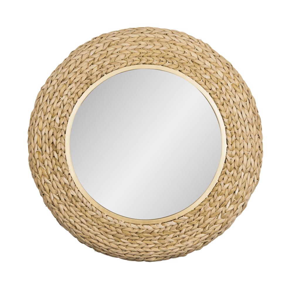 Athena 30-in Round Wall Mirror - French Gold/Natural Seagrass