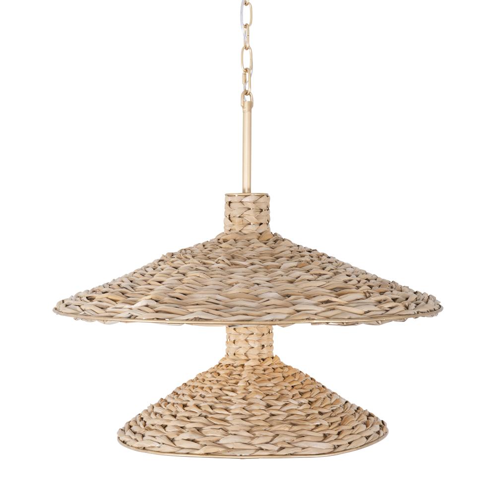Hilton Head 9-Lt 2-Tier Pendant - French Gold/Natural Seagrass