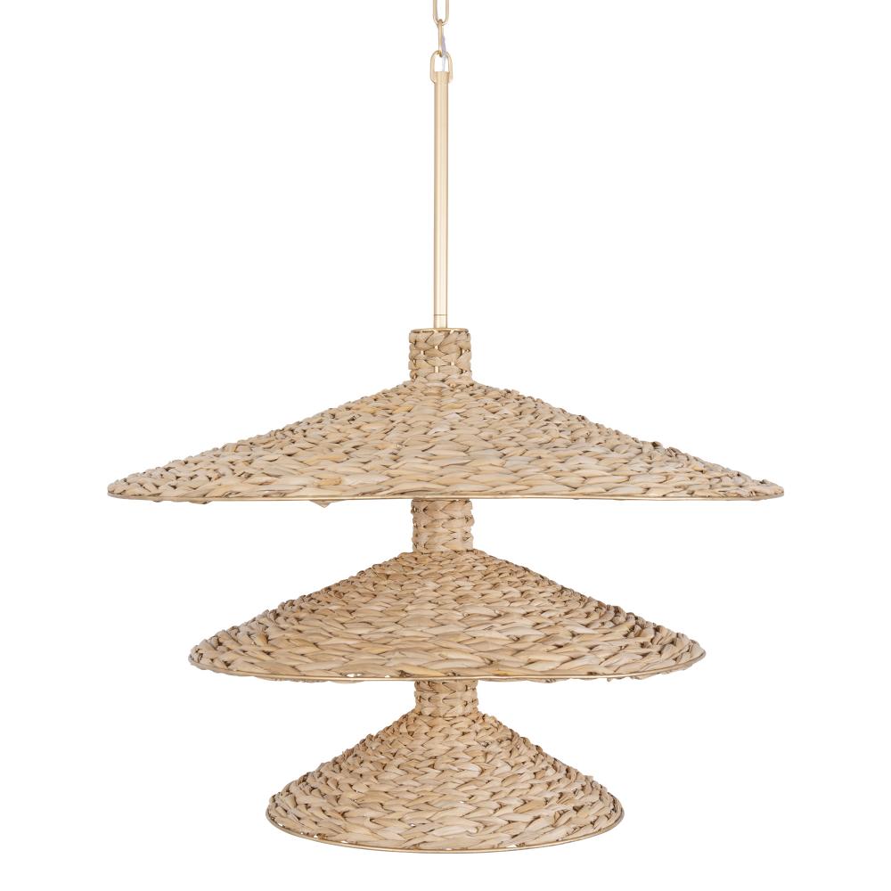 Hilton Head 15-Lt 3-Tier Pendant - French Gold/Natural Seagrass