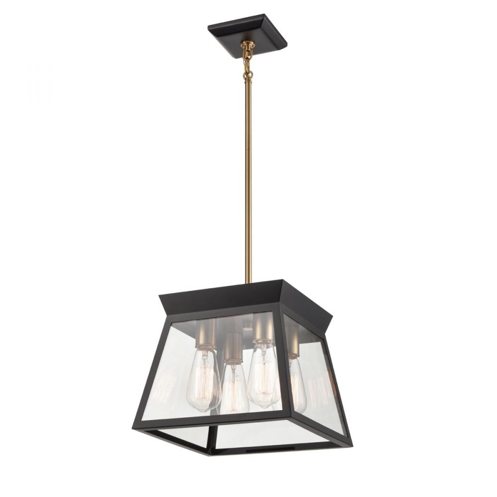 Lucian 4 Light Chandelier 12&#34; Diameter Black and Brushed Brass