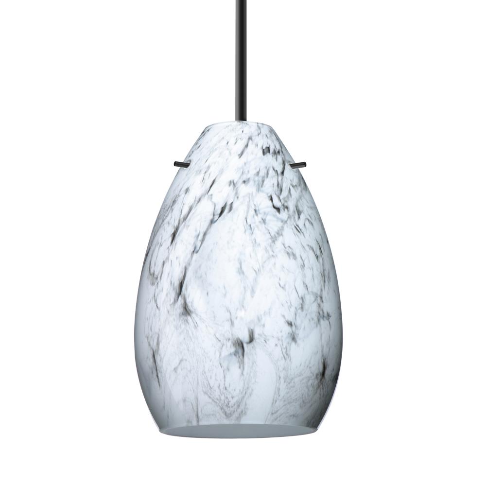 Besa Pendant Pera 6, Black Finish, Marble Grigio 1x5W LED, 15Ft Cord