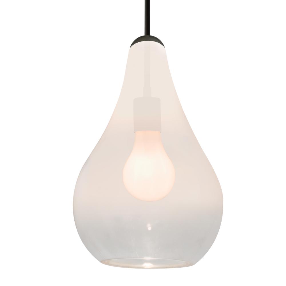 Besa, Leon Cord Pendant, Milky White/Clear, Black Finish, 1x60W MAX E26 Base