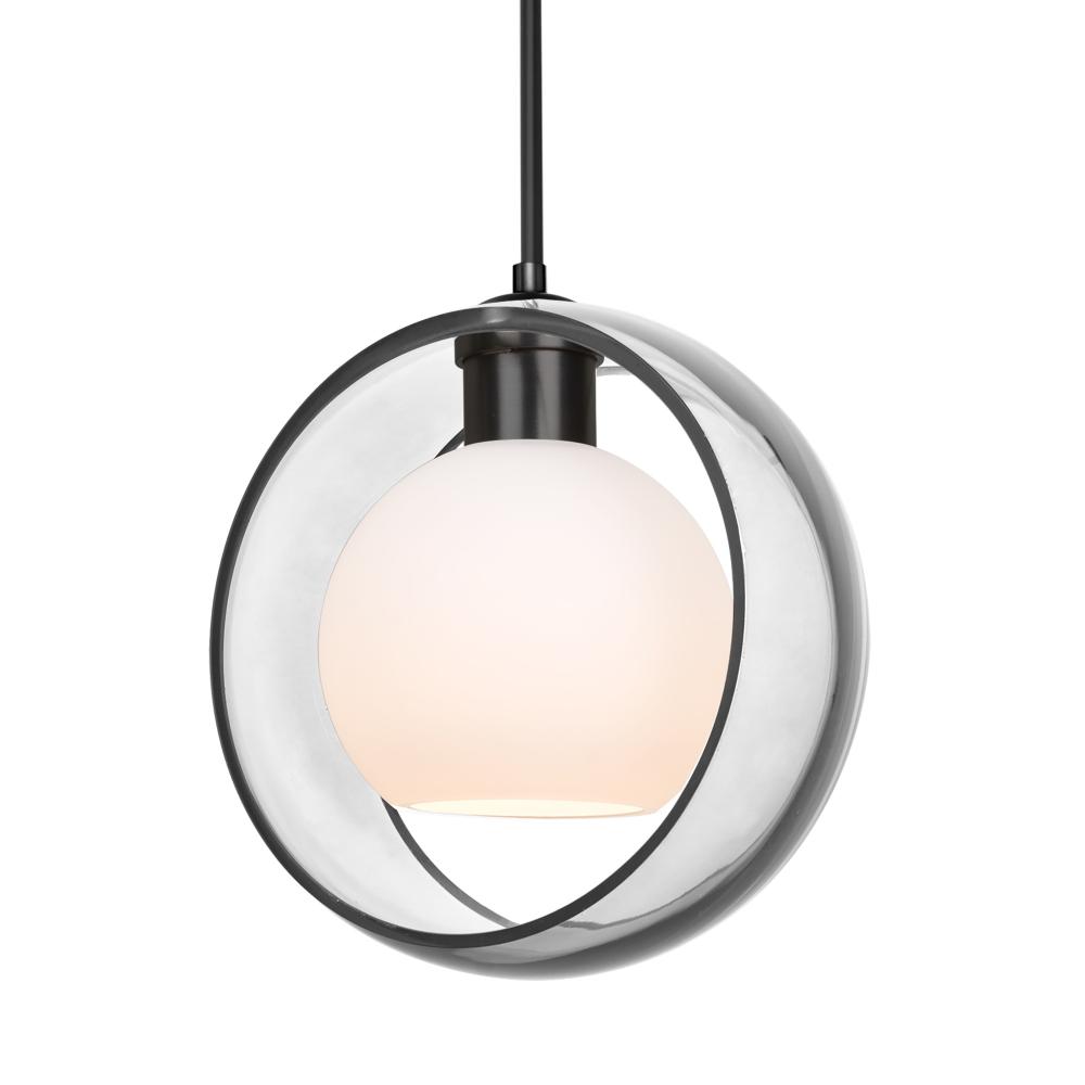 Besa Mana Pendant, Clear/Opal, Black Finish, 1x60W MAX E26 Base