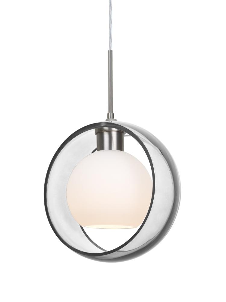 Besa Mana Pendant, Clear/Opal, Satin Nickel Finish, 1x60W Medium Base