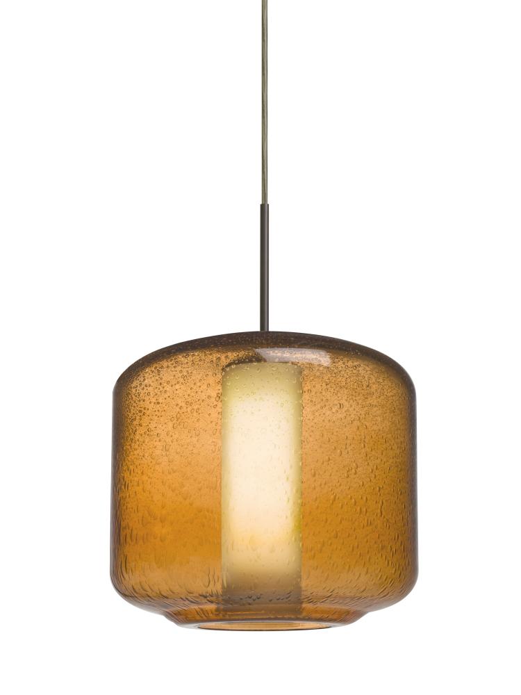 Besa Niles 10 Pendant, Amber Bubble/Opal, Bronze Finish, 1x60W Medium Base T10