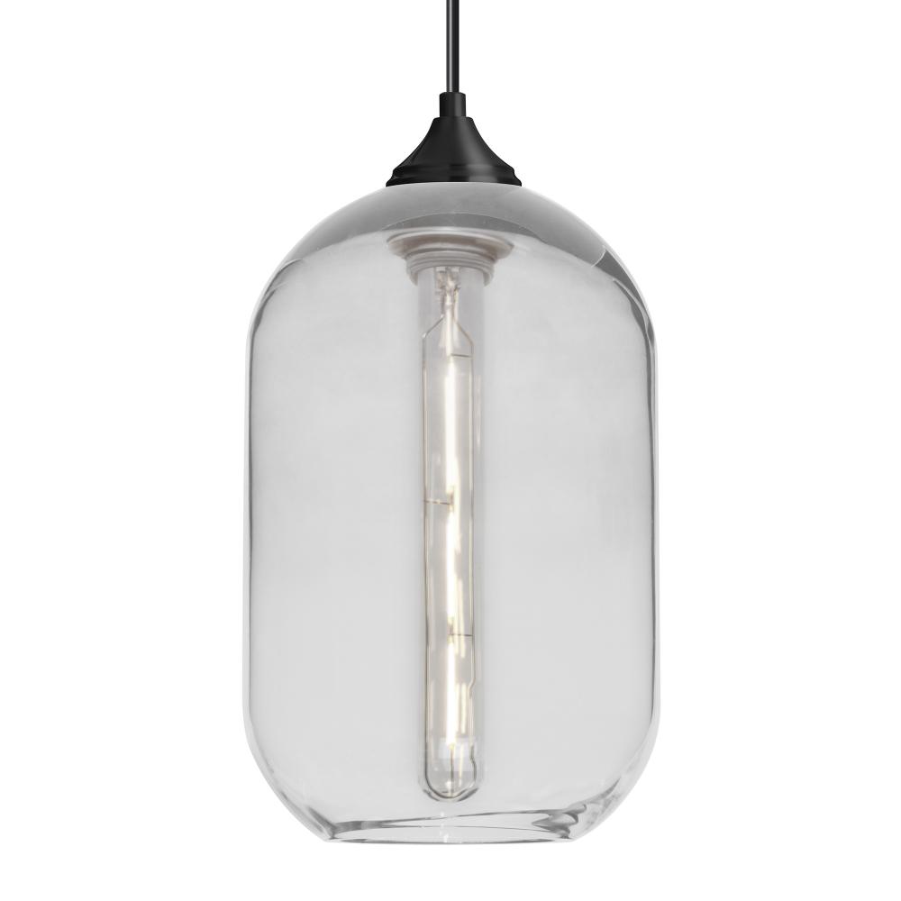 Besa, Omega 12 Cord Pendant, Clear, Black Finish, 1x4W LED Filament