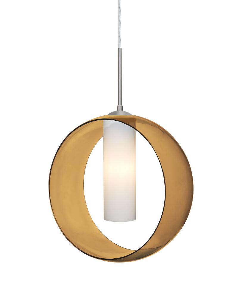 Besa, Plato Cord Pendant, Amber/Opal, Satin Nickel Finish, 1x60W Medium Base