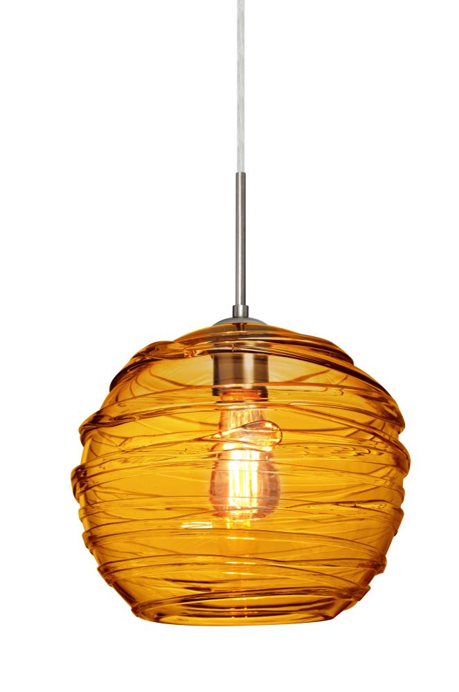 Besa Wave 10 Pendant Satin Nickel Amber 1x8W LED Filament