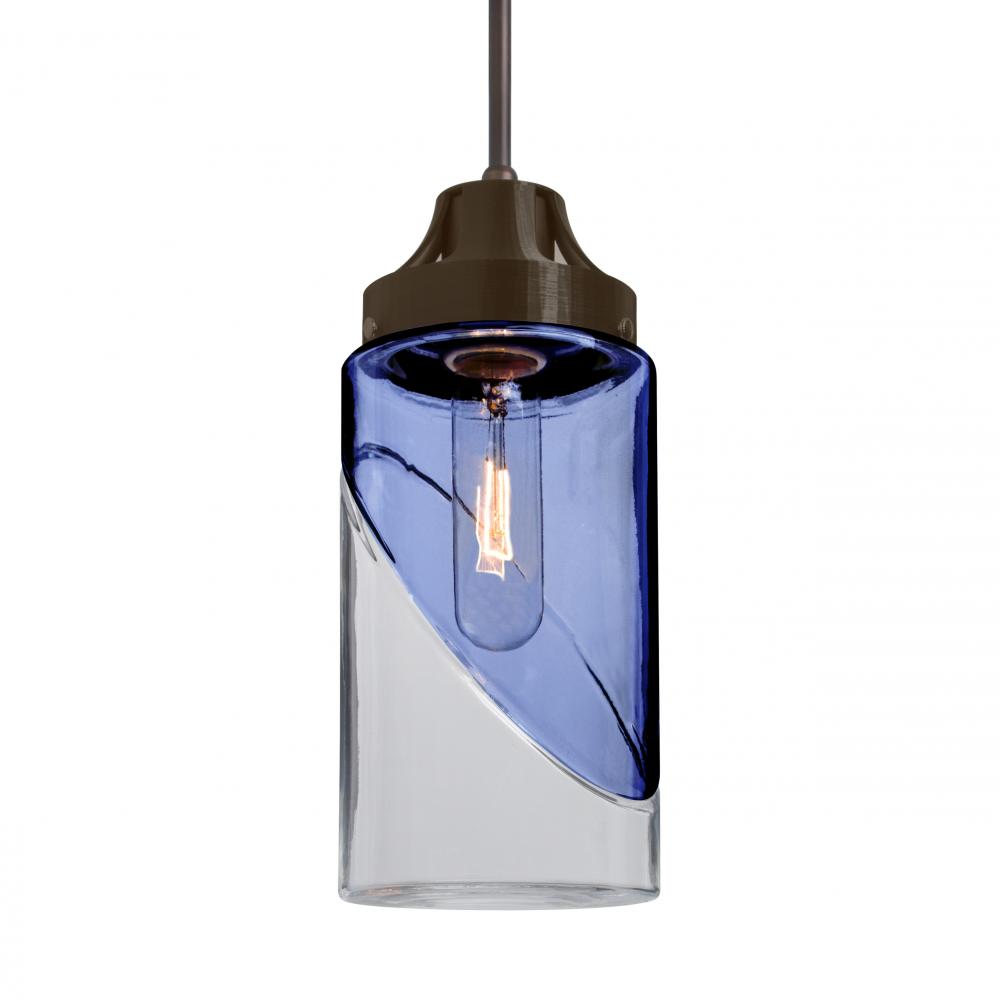 Besa, Blink Cord Pendant, Trans. Blue/Clear, Bronze Finish, 1x60W Medium Base, 15Ft.