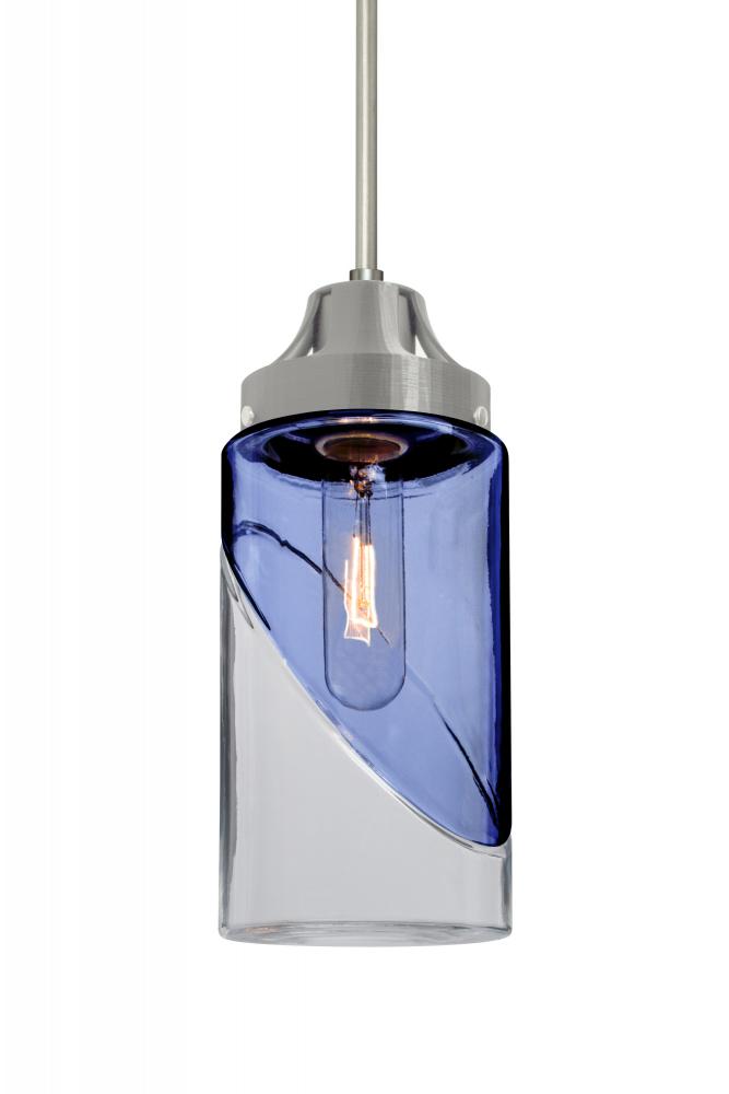 Besa, Blink Cord Pendant, Trans. Blue/Clear, Satin Nickel Finish, 1x60W Medium Base