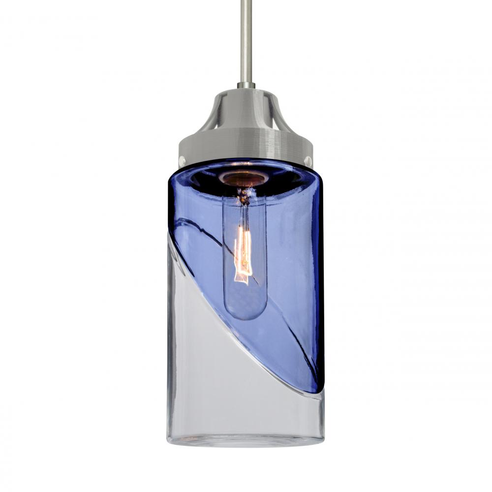 Besa, Blink Cord Pendant, Trans. Blue/Clear, Satin Nickel Finish, 1x60W Medium Base,