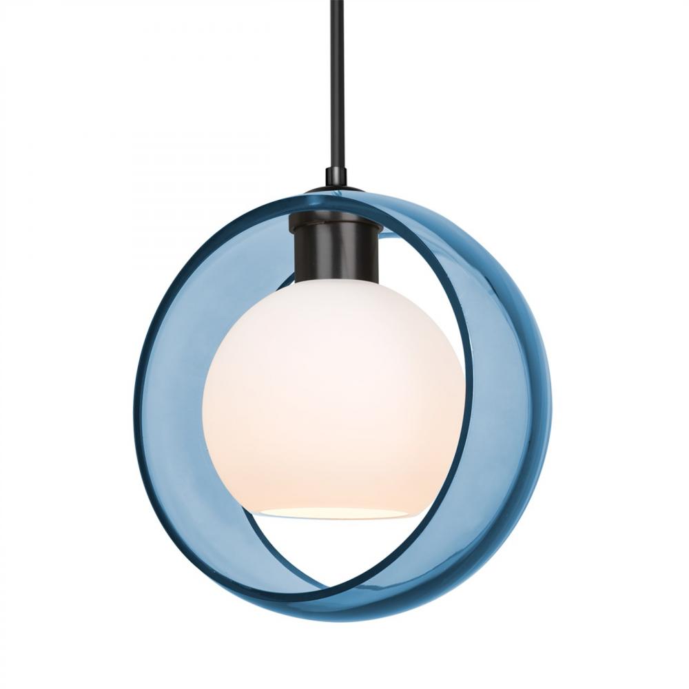 Besa Mana Pendant, Blue/Opal, Black Finish, 1x60W MAX E26 Base