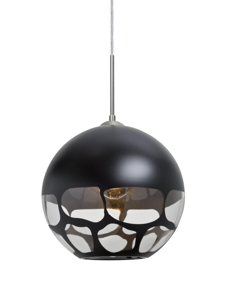 Besa, Rocky Cord Pendant, Black, Satin Nickel Finish, 1x9W LED