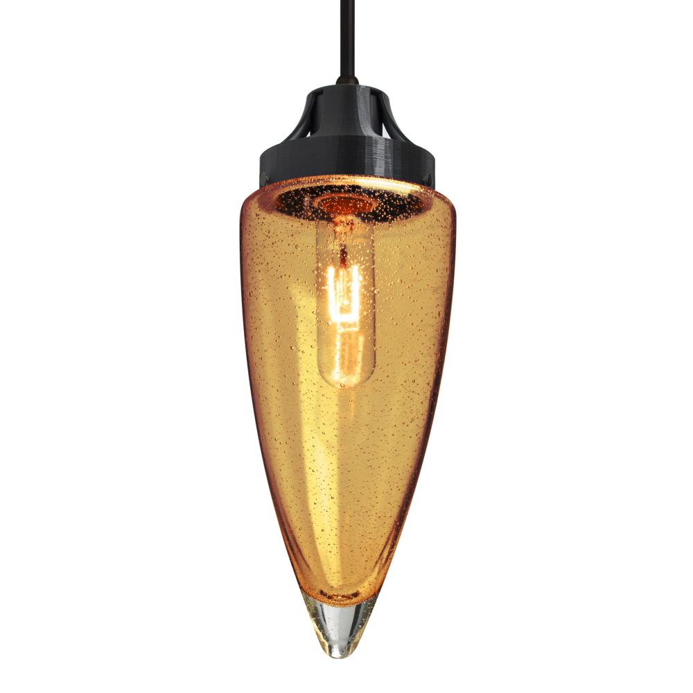 Besa, Sulu Cord Pendant, Amber Bubble, Black Finish, 1x60W Medium Base, 15Ft. Cord