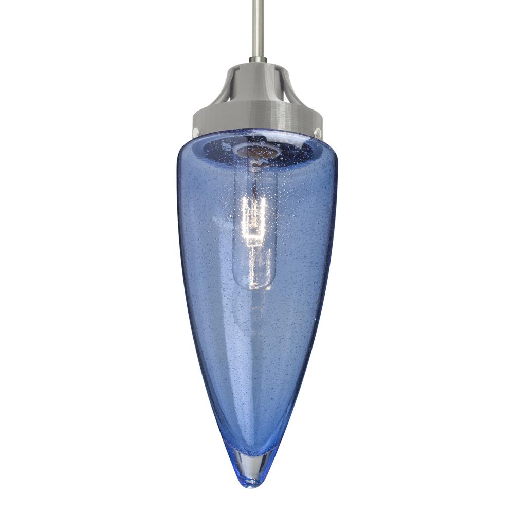 Besa, Sulu Cord Pendant, Blue Bubble, Satin Nickel Finish, 1x60W Medium Base, 15Ft. C