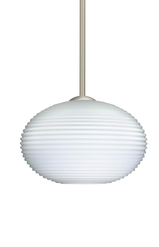 Besa Stem Pendant Pape 10 Satin Nickel Opal Ribbed 1x9W LED, 15Ft. Cord