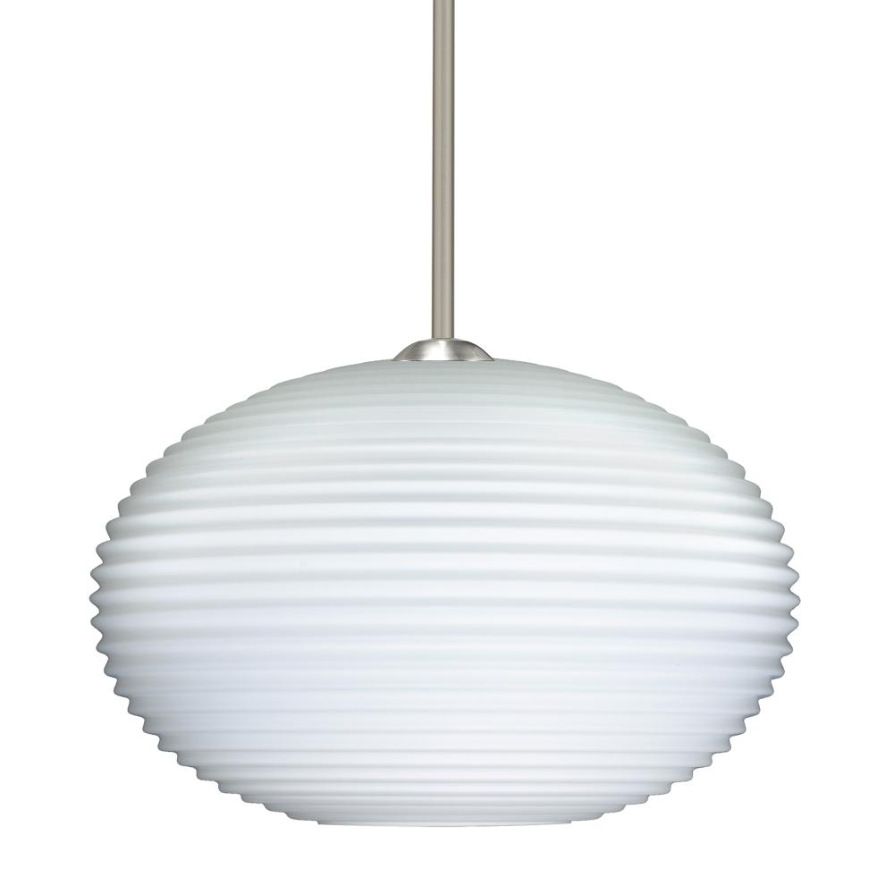 Besa Stem Pendant Pape 12 Satin Nickel Opal Ribbed 1x75W Medium Base, 15Ft. Cord
