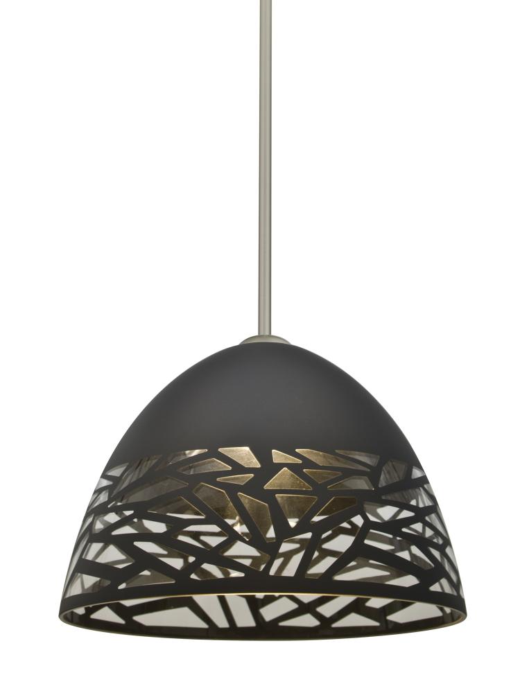 Besa Kiev Stem Pendant, Black, Satin Nickel Finish, 1x60W Medium Base