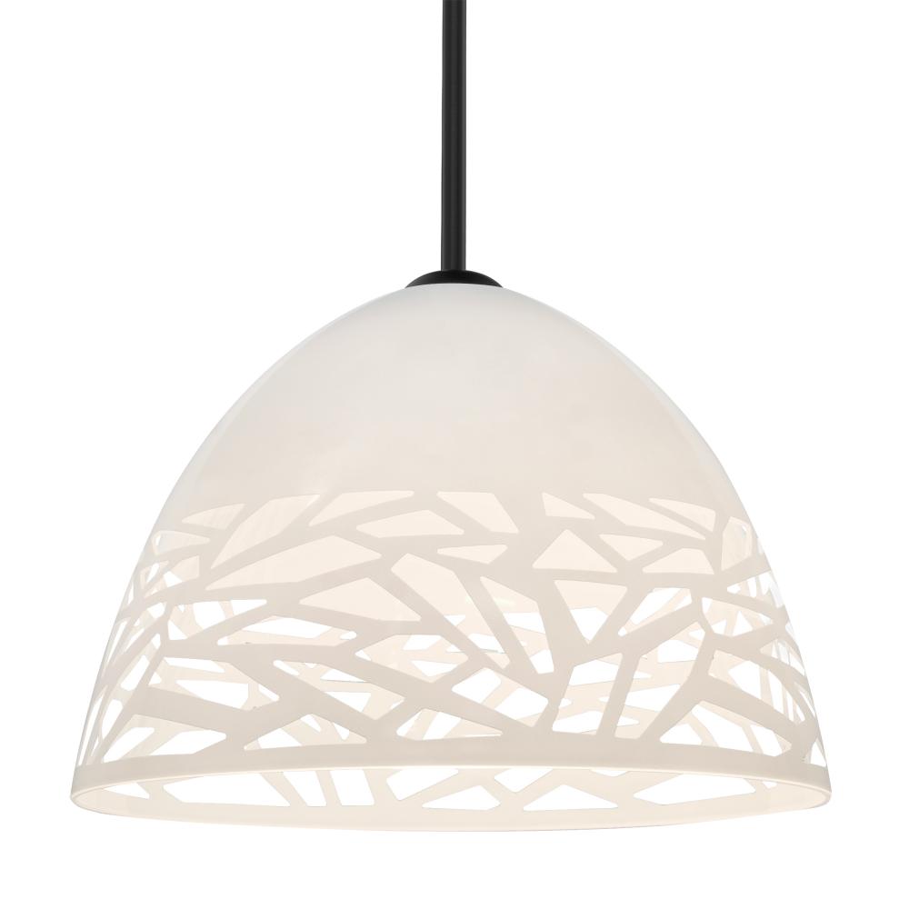 Besa Kiev Stem Pendant, White, Black Finish, 1x60W MAX E26 Base