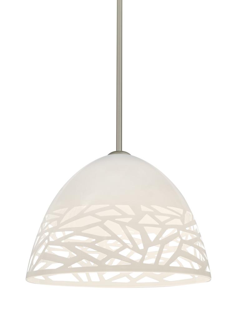 Besa Kiev Stem Pendant, White, Satin Nickel Finish, 1x60W Medium Base