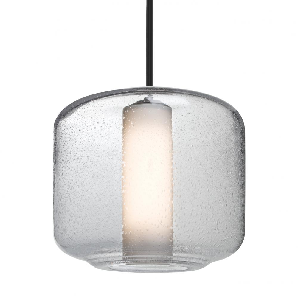 Besa Niles 10 Pendant, Clear Bubble/Opal, Black Finish, 1x60W MAX E26 Base