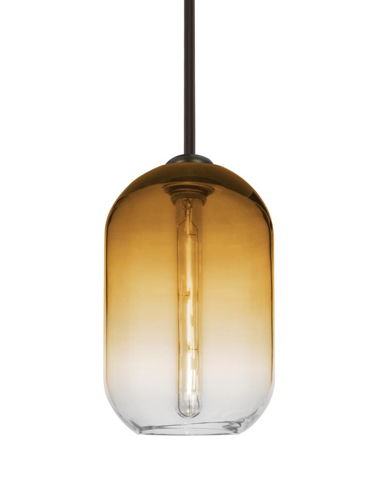 Besa, Omega 12 Stem Pendant, Amber/Clear, Bronze Finish, 1x4W LED Filament LED Filame