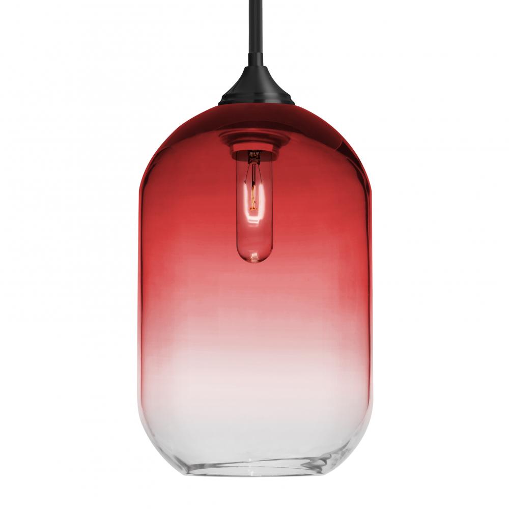 Besa, Omega 12 Stem Pendant,Red/Clear, Black Finish, 1x60W MAX E26 Base