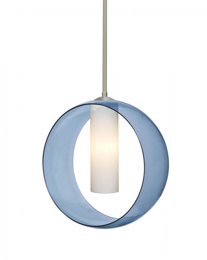 Besa, Plato Stem Pendant, Blue/Opal, Satin Nickel Finish, 1x60W Medium Base