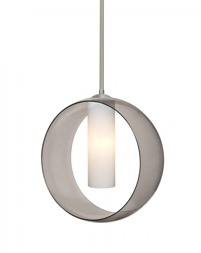 Besa, Plato Stem Pendant, Smoke/Opal, Satin Nickel Finish, 1x60W Medium Base