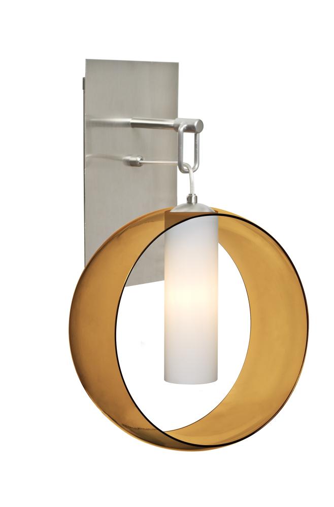 Besa, Plato Wall Pendant, Amber/Opal, Satin Nickel Finish, 1x60W Medium Base