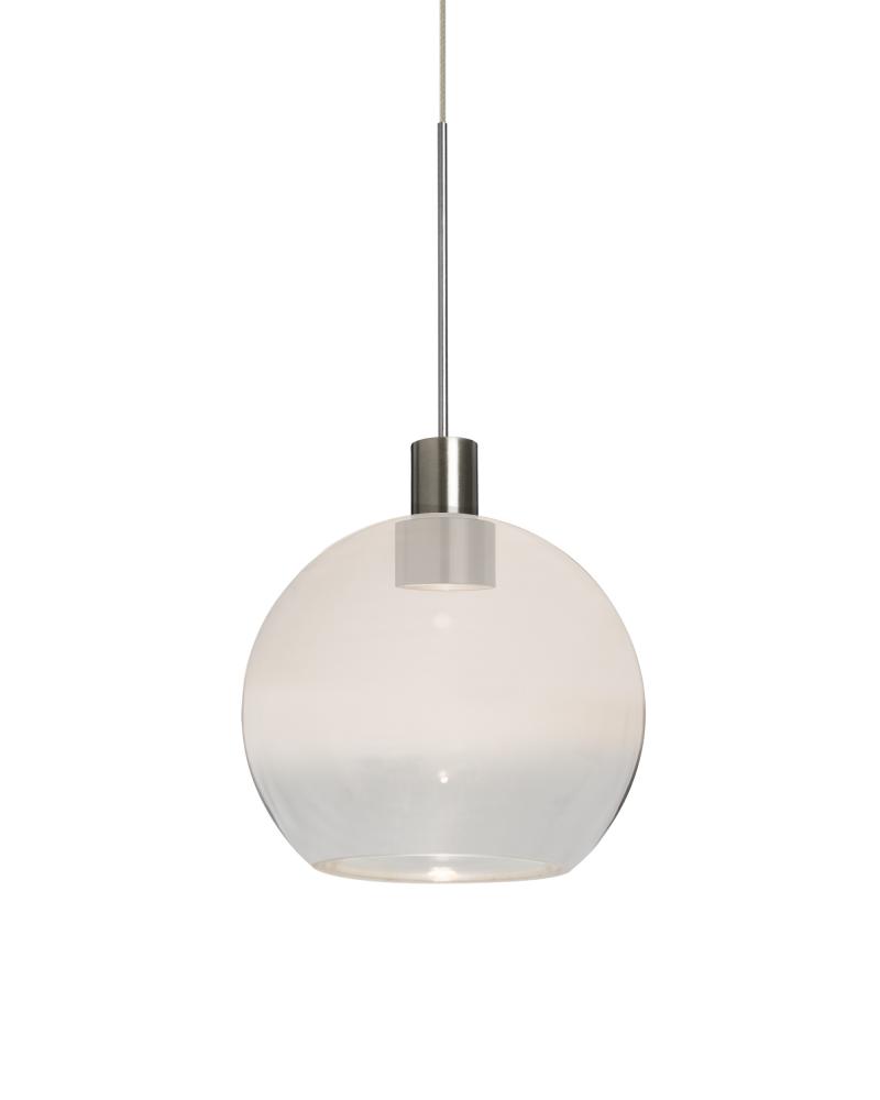 Besa, Newton 6 Cord Pendant, Milky White/Clear, Satin Nickel Finish, 1x3W LED