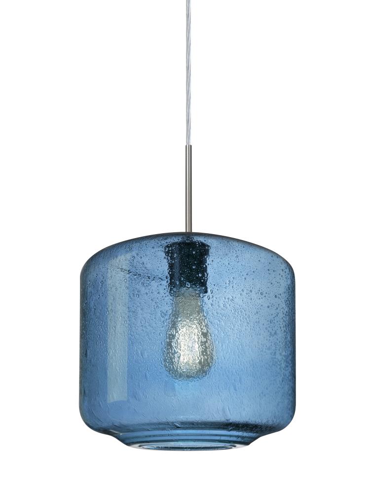 Besa Niles 10 Pendant, Blue Bubble, Satin Nickel Finish, 1x4W LED Filament