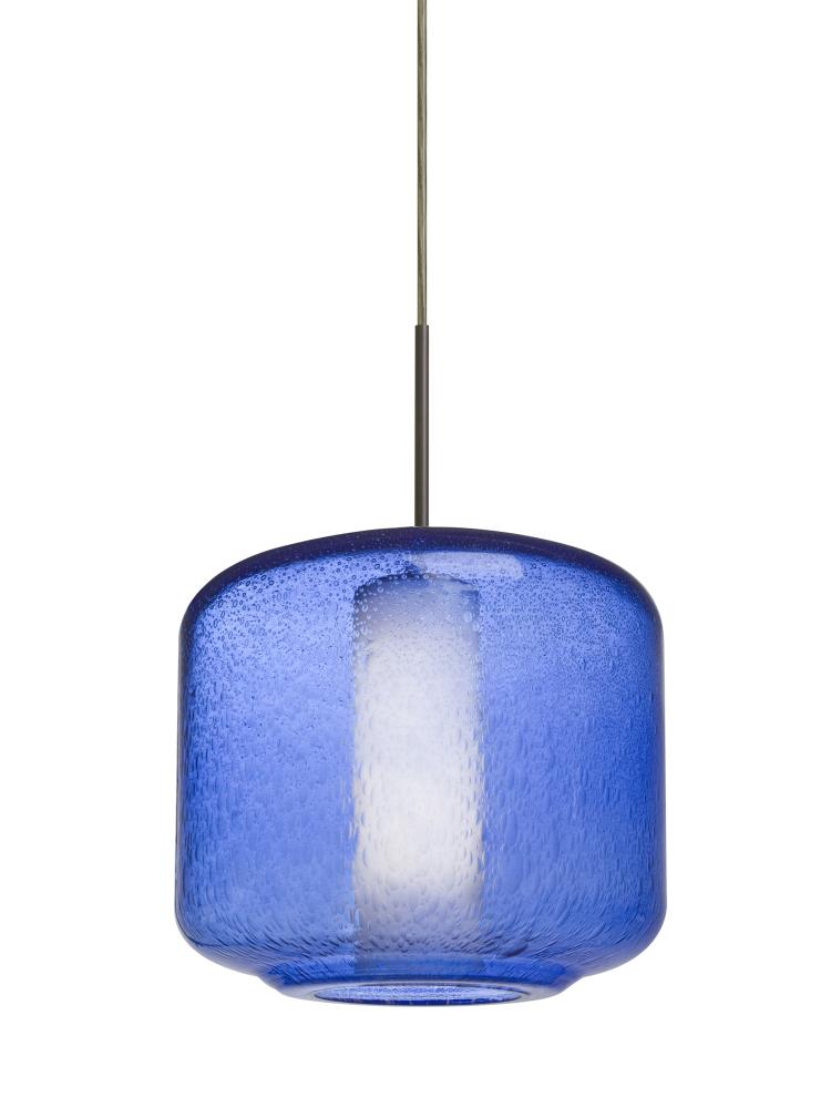 Besa Niles 10 Pendant, Blue Bubble/Opal, Bronze Finish, 1x60W Medium Base T10