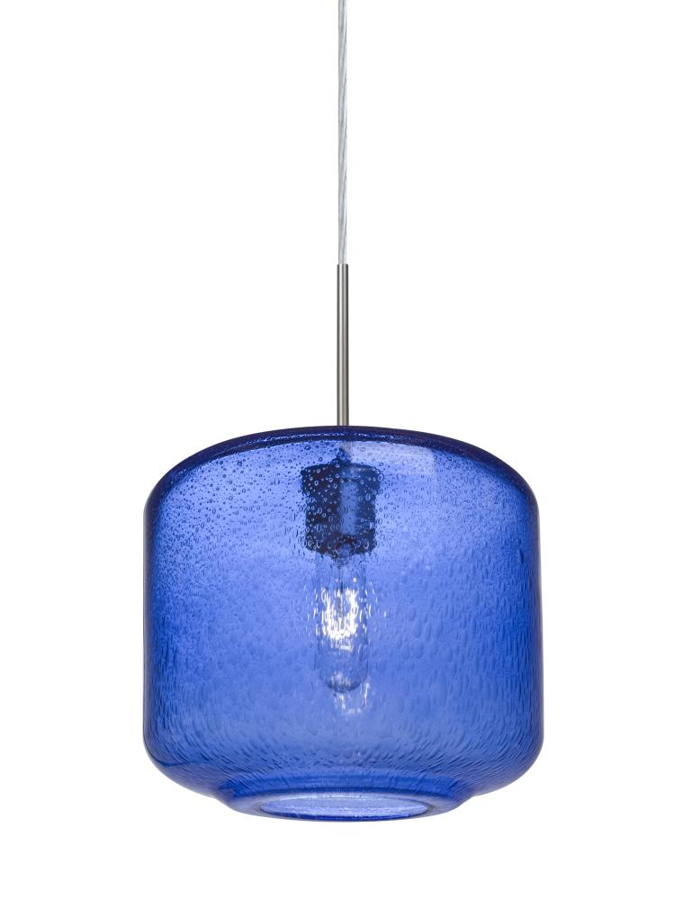 Besa Niles 10 Pendant, Blue Bubble, Satin Nickel Finish, 1x60W Medium Base T10