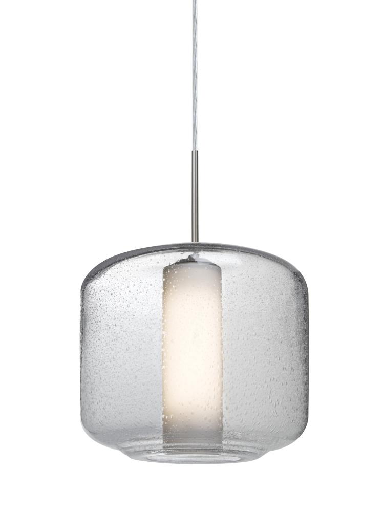 Besa Niles 10 Pendant, Clear Bubble/Opal, Satin Nickel Finish, 1x7W LED Filament