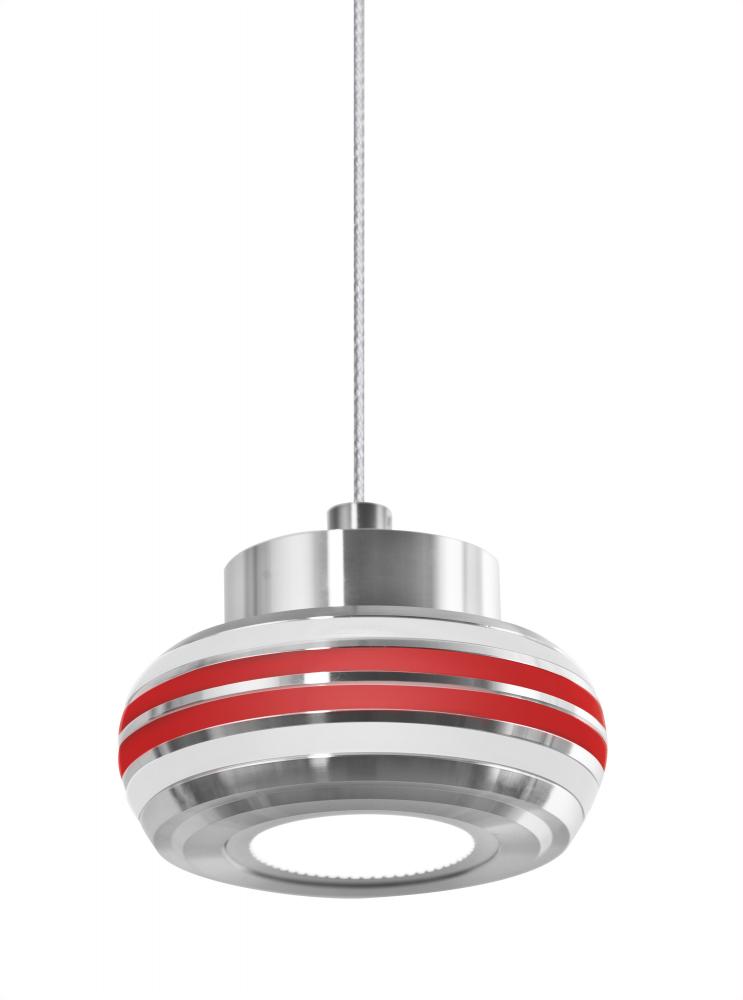 Besa, Flower Cord Pendant, Frost/Red, Satin Nickel Finish, 1x6W LED