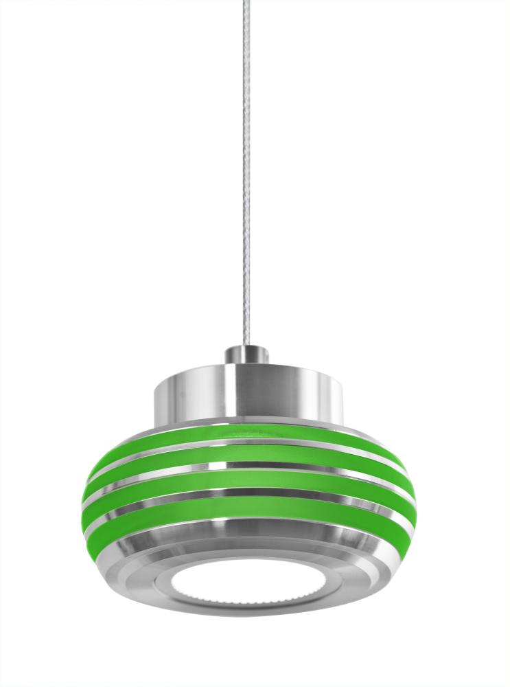 Besa, Flower Cord Pendant, Green/Green, Satin Nickel Finish, 1x6W LED