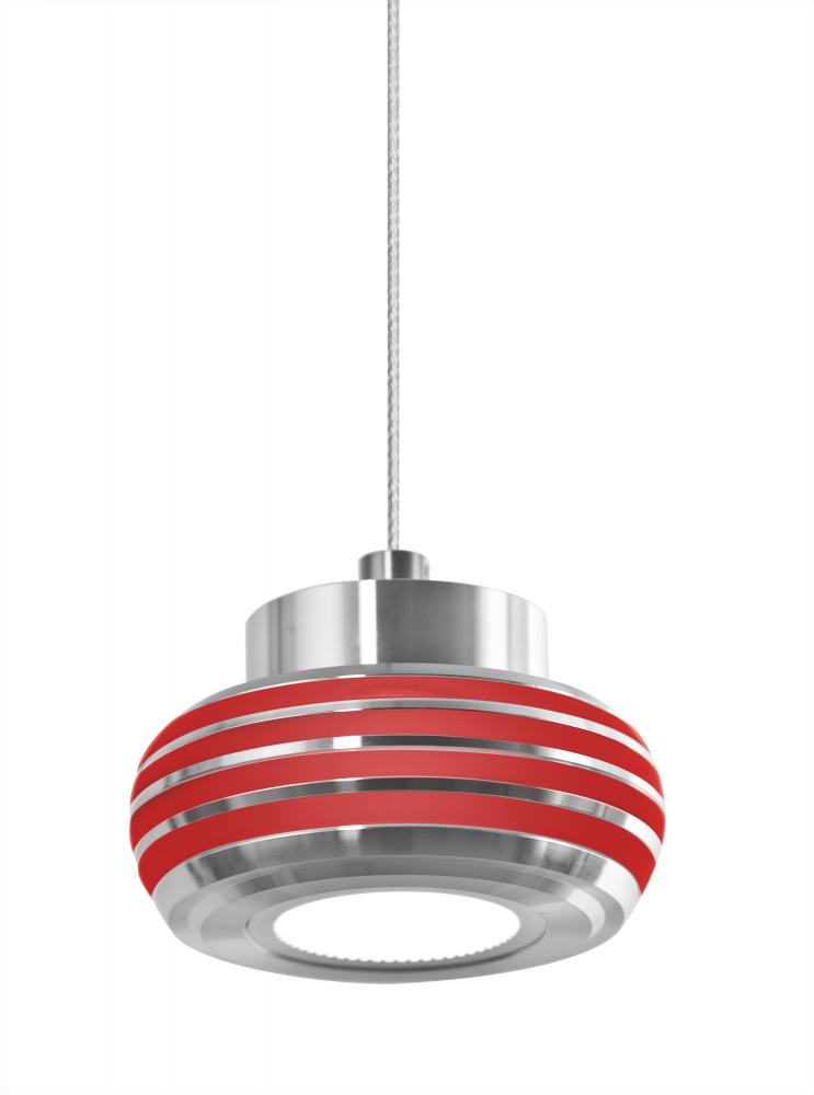 Besa, Flower Cord Pendant, Red/Red, Satin Nickel Finish, 1x6W LED