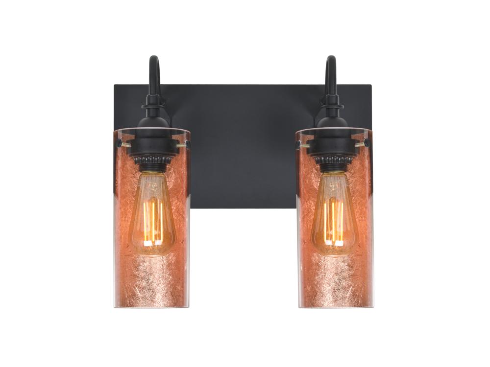Besa Duke Vanity, Copper Foil, Black Finish, 2x7W LED Filament