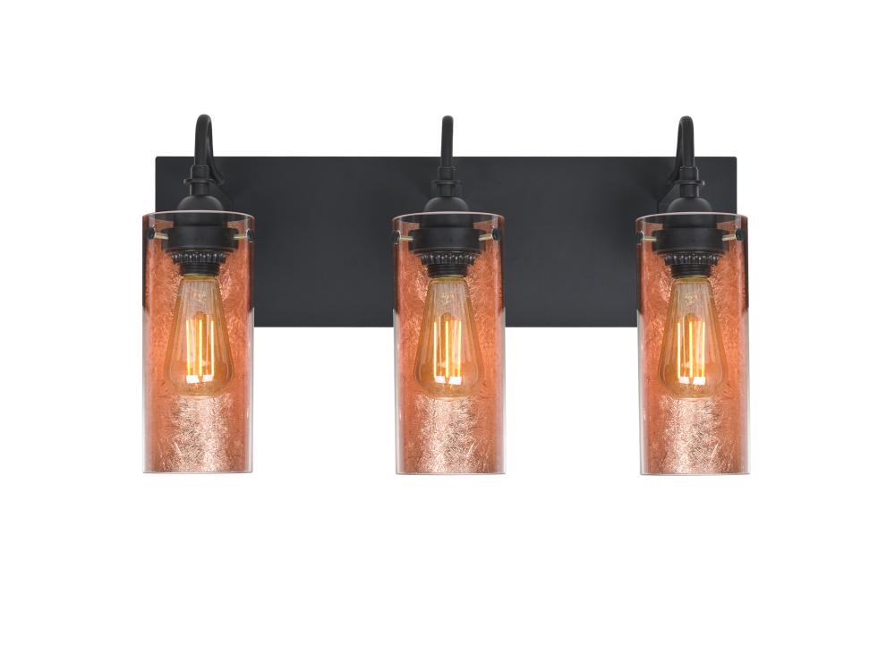 Besa Duke Vanity, Copper Foil, Black Finish, 3x7W LED Filament