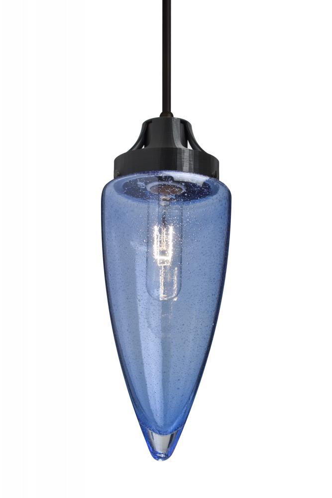 Besa, Sulu Cord Pendant For Multiport Canopy, Blue Bubble, Black Finish, 1x60W Medium