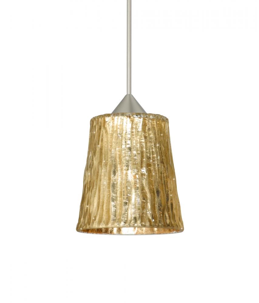 Besa Pendant Nico 4 Satin Nickel Stone Gold Foil 1x35W Halogen, 15Ft. Cord