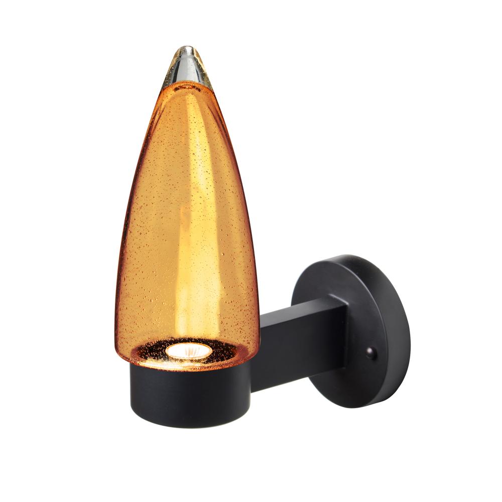 Sulu Outdoor Sconce, Amber Bubble, Black Finish, 1x4W LED