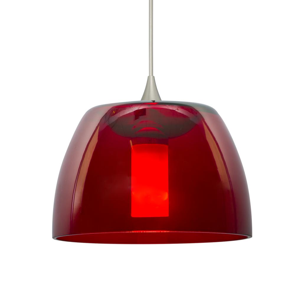 Besa Spur Cord Pendant, Red, Satin Nickel Finish, 1x35W Halogen, 15Ft. Cord