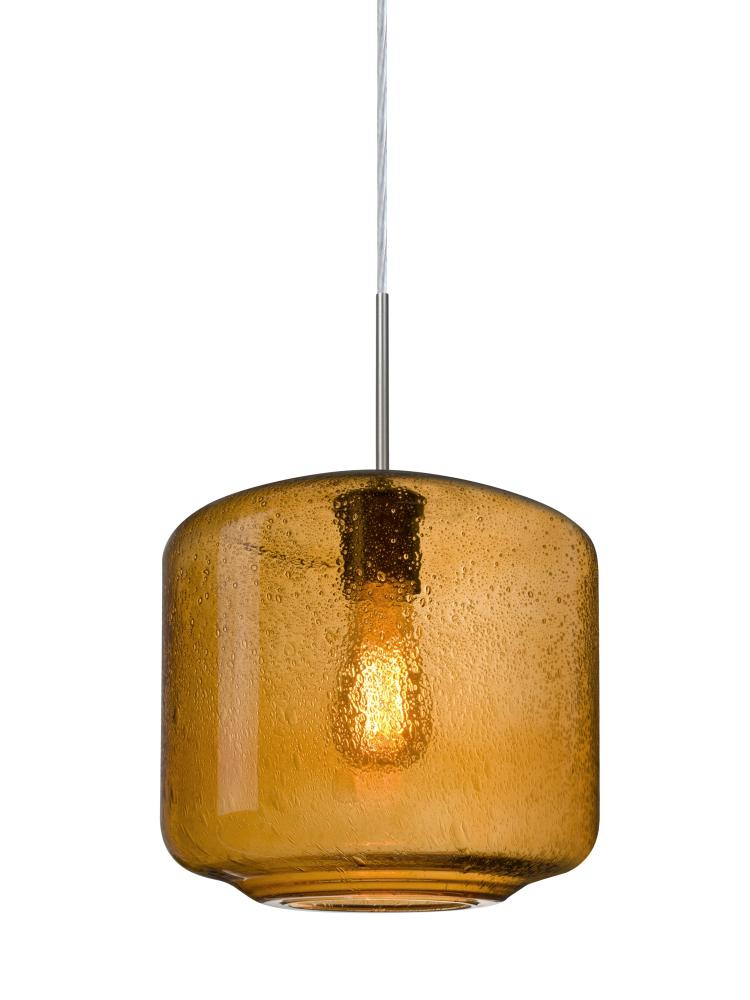Besa Niles 10 Pendant For Multiport Canopy, Amber Bubble, Satin Nickel Finish, 1x4W L