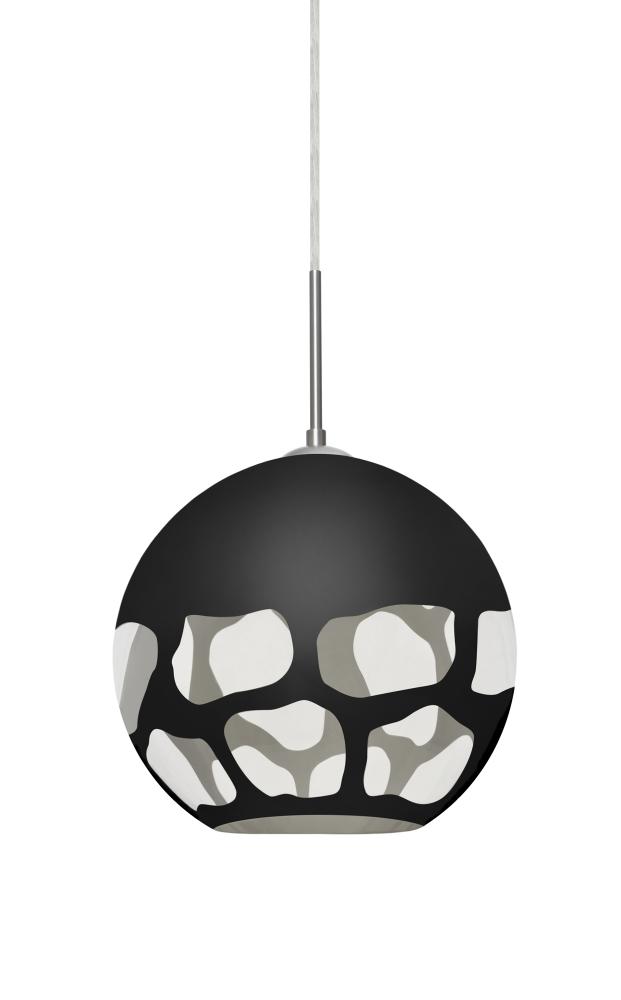 Besa, Rocky Cord Pendant For Multiport Canopies, Black, Satin Nickel Finish, 1x9W LED