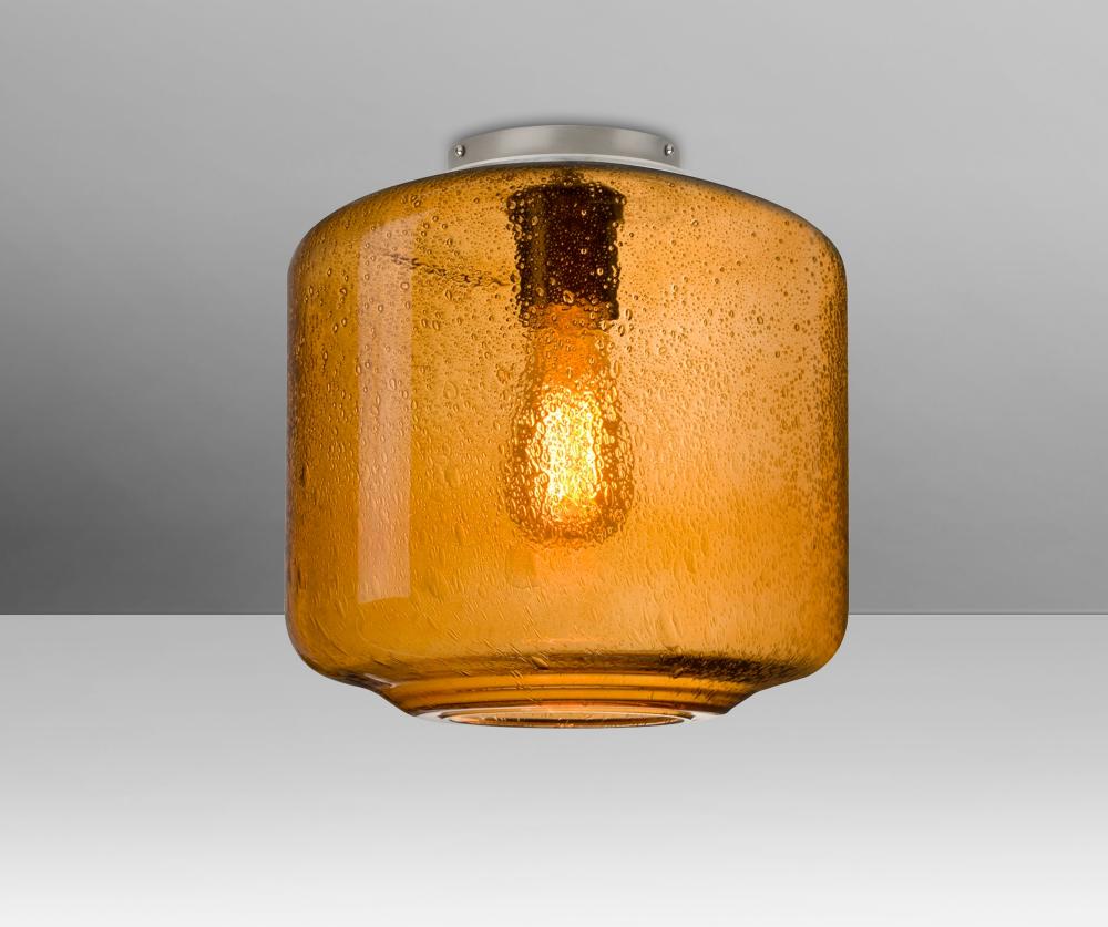 Besa Niles 10 Ceiling, Amber Bubble, Satin Nickel Finish, 1x4W LED Filament