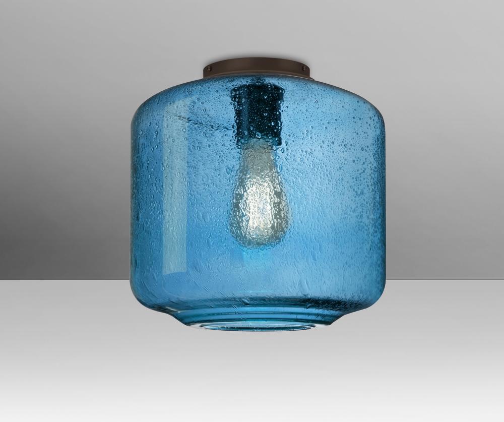 Besa Niles 10 Ceiling, Blue Bubble, Bronze Finish, 1x4W LED Filament